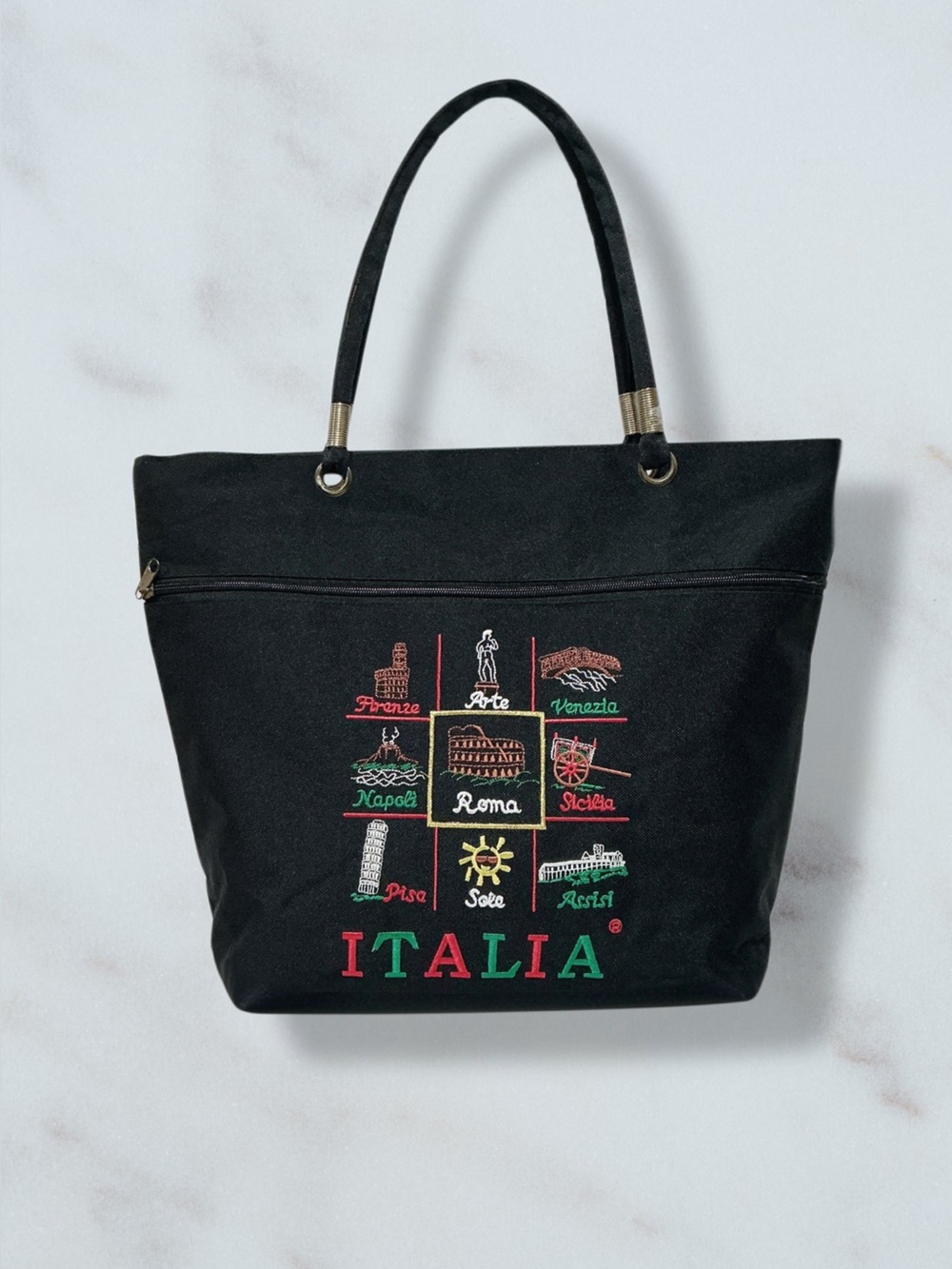 ITALIA ROMA Embroidered Tote Bag